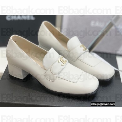 Chanel Heel CC Logo Loafers White 2022