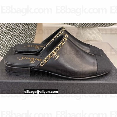 Chanel Heel 2cm Chain Mules Black Spring 2022