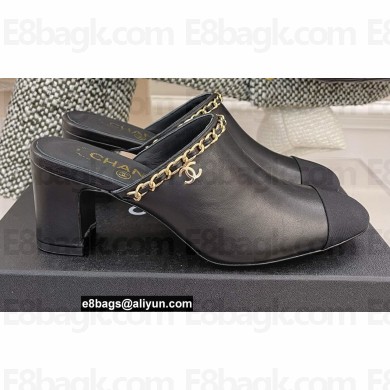 Chanel Heel 4.5cm Chain Mules Black Spring 2022