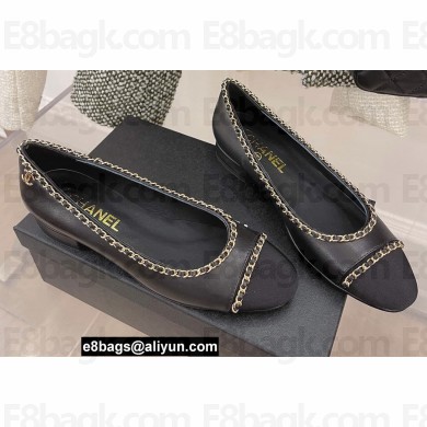 Chanel Heel 2cm Chain Ballerinas Black Spring 2022