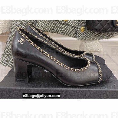 Chanel Heel 6.5cm Chain Pumps Black Spring 2022