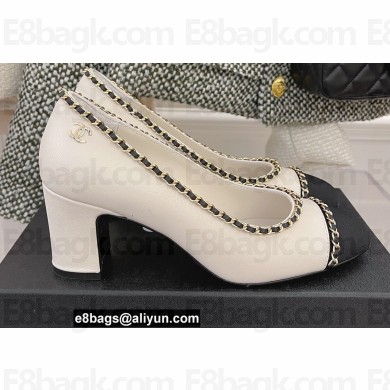 Chanel Heel 6.5cm Chain Pumps White Spring 2022