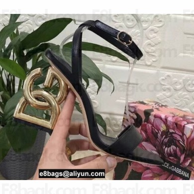Dolce & Gabbana Heel 10.5cm Leather Sandals Black with DG Pop Heel 2021