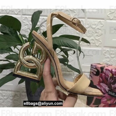 Dolce & Gabbana Heel 10.5cm Leather Sandals Patent Nude with DG Pop Heel 2021