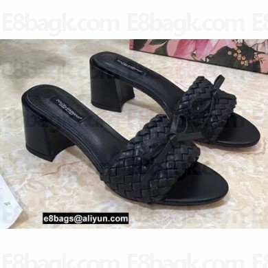 Dolce & Gabbana Heel 6.5cm Woven nappa leather Bow Mules Black 2021