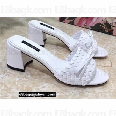 Dolce & Gabbana Heel 6.5cm Woven nappa leather Bow Mules White 2021