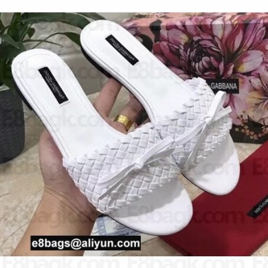 Dolce & Gabbana Woven nappa leather Bow Flat Sliders White 2021