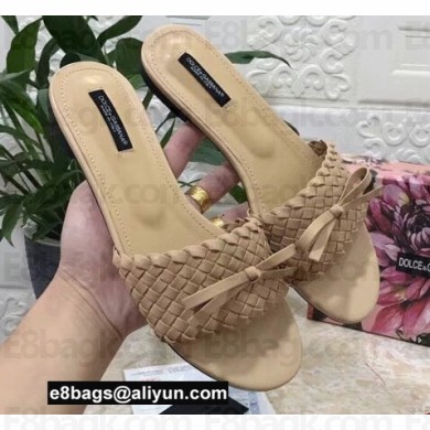 Dolce & Gabbana Woven nappa leather Bow Flat Sliders Beige 2021