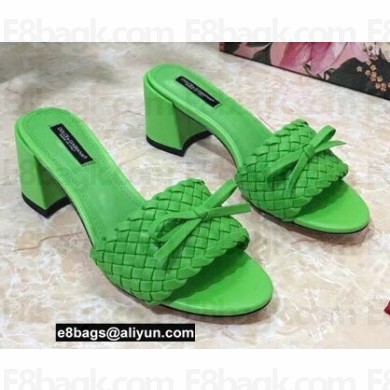 Dolce & Gabbana Heel 6.5cm Woven nappa leather Bow Mules Green 2021