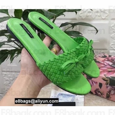 Dolce & Gabbana Woven nappa leather Bow Flat Sliders Green 2021