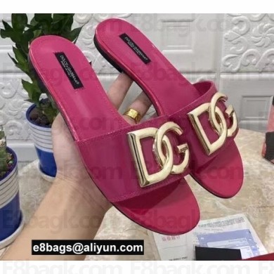 Dolce & Gabbana Patent leather sliders Fuchsia with DG Pop logo 2021