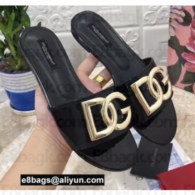 Dolce & Gabbana Patent leather sliders Black with DG Pop logo 2021