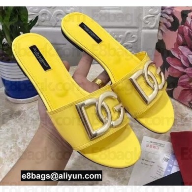 Dolce & Gabbana Patent leather sliders Yellow with DG Pop logo 2021