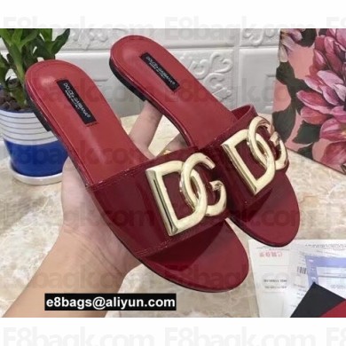 Dolce & Gabbana Patent leather sliders Red with DG Pop logo 2021