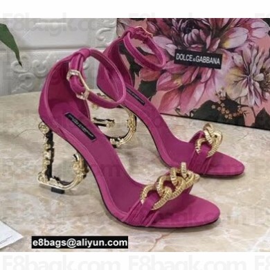 Dolce & Gabbana Heel 10.5cm Leather Chain Sandals Fuchsia with Baroque DG heel 2021