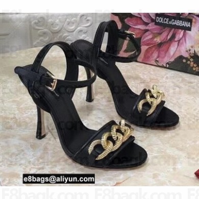 Dolce & Gabbana Heel 10.5cm Leather Chain Sandals Black 2021