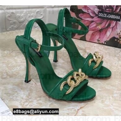 Dolce & Gabbana Heel 10.5cm Leather Chain Sandals Green 2021
