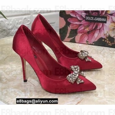Dolce & Gabbana Heel 10.5cm Pumps Satin Red with Crystal Bow 2021