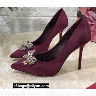 Dolce & Gabbana Heel 10.5cm Pumps Satin Burgundy with Crystal Bow 2021