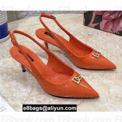 Dolce & Gabbana Heel 6.5cm Patent Leather Slingback Pumps Orange with DG Pop Logo 2021