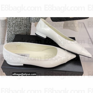 Chanel Heel 2.5cm Ballerinas Patent White Spring 2022