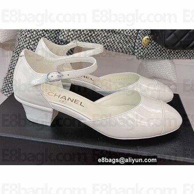 Chanel Patent Calfskin Mary Janes Open Shoes G38571 White Spring 2022