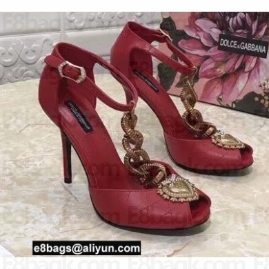Dolce & Gabbana Heel 10.5cm Devotion Chain T-bar Pumps Red 2021