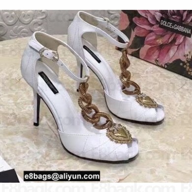 Dolce & Gabbana Heel 10.5cm Devotion Chain T-bar Pumps White 2021