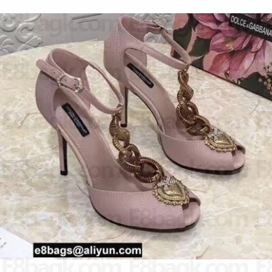 Dolce & Gabbana Heel 10.5cm Devotion Chain T-bar Pumps Nude Pink 2021