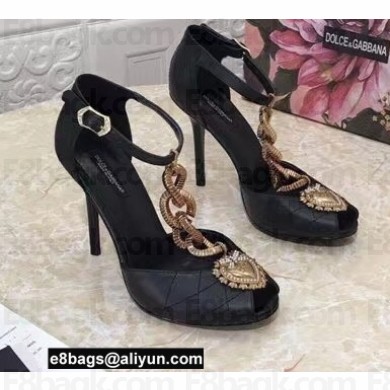 Dolce & Gabbana Heel 10.5cm Devotion Chain T-bar Pumps Black 2021