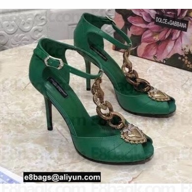 Dolce & Gabbana Heel 10.5cm Devotion Chain T-bar Pumps Green 2021