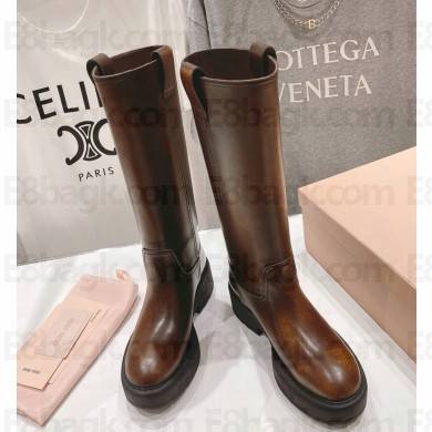 Miu Miu lining Fumé leather boots 5W971D Brown 1120-2024 