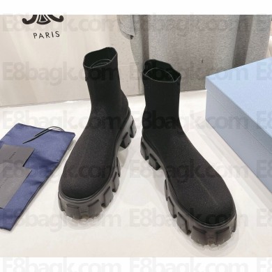 Prada Women Monolith Knit Booties with Embossed Rubber Triangle Logo black 2024 