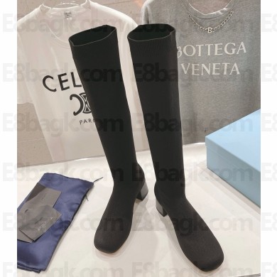 Prada Women Monolith Knit thigh Booties black 1120-2024 