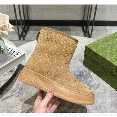 Gucci platform suede leather ankle boots in brown 1120-2024 