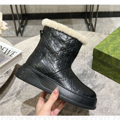 Gucci platform leather ankle boots with shearling black 1120-2024 
