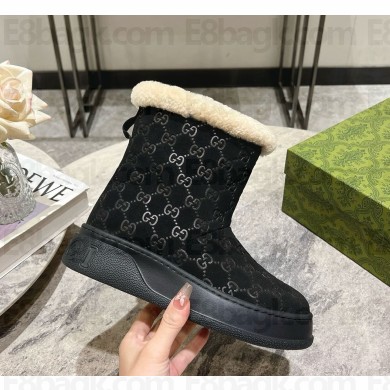 Gucci platform suede leather ankle boots with shearling black 1120-2024 