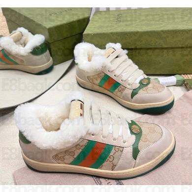 Gucci Women's Screener trainer sneakers with shearling 112001-2024 