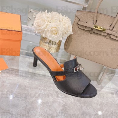 hermes heel 6.5cm calfskin Cute sandal black/apricot