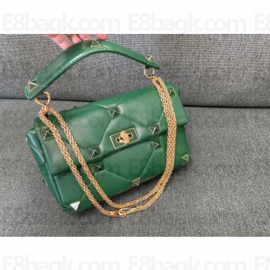 Valentino Large Roman Stud The Shoulder Bag With Chain And Enameled Studs green 2022