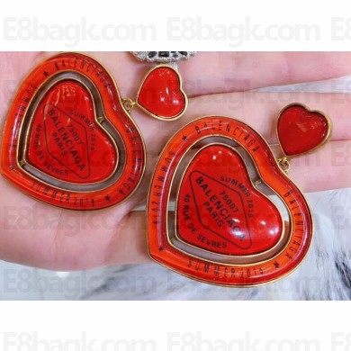 Balenciaga Casino Heart Earrings in Red Resin