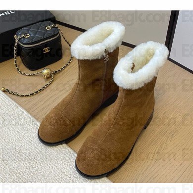 Chanel women's ankle boots in suede calfskin brown 1202-2024