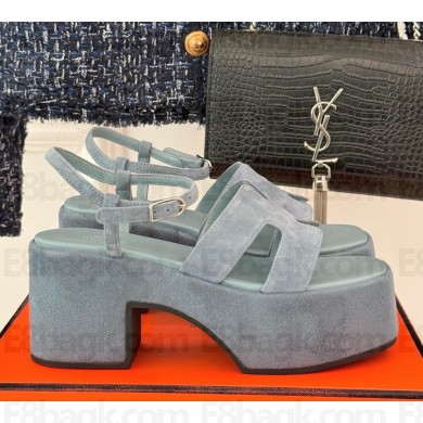 Hermes women's Jam 60 sandal in suede calfskin blue  2024