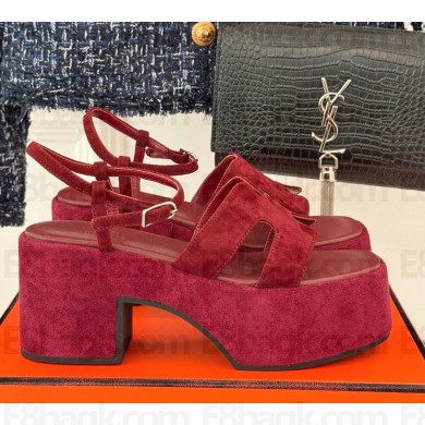 Hermes women's Jam 60 sandal in suede calfskin burgundy  2024