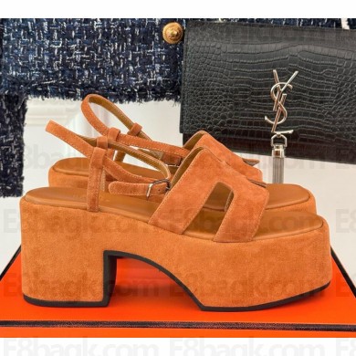 Hermes women's Jam 60 sandal in suede calfskin orange  2024