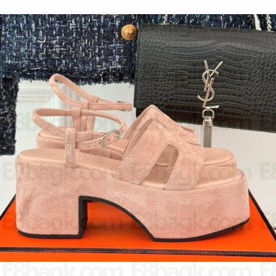 Hermes women's Jam 60 sandal in suede calfskin pink  2024