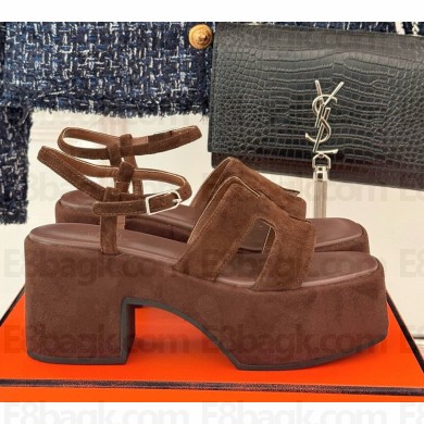 Hermes women's Jam 60 sandal in suede calfskin coffee  2024