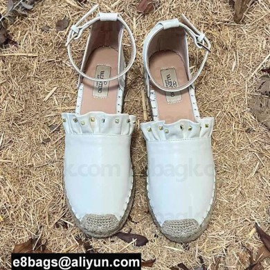 Valentino Studded Ruffled Leather Espadrilles Sandals White 2022