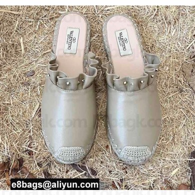 Valentino Studded Ruffled Leather Espadrilles Mules Sandals Nude 2022