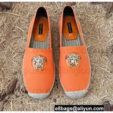 Versace La Medusa Print Espadrilles in Cotton Canvas Orange 2022